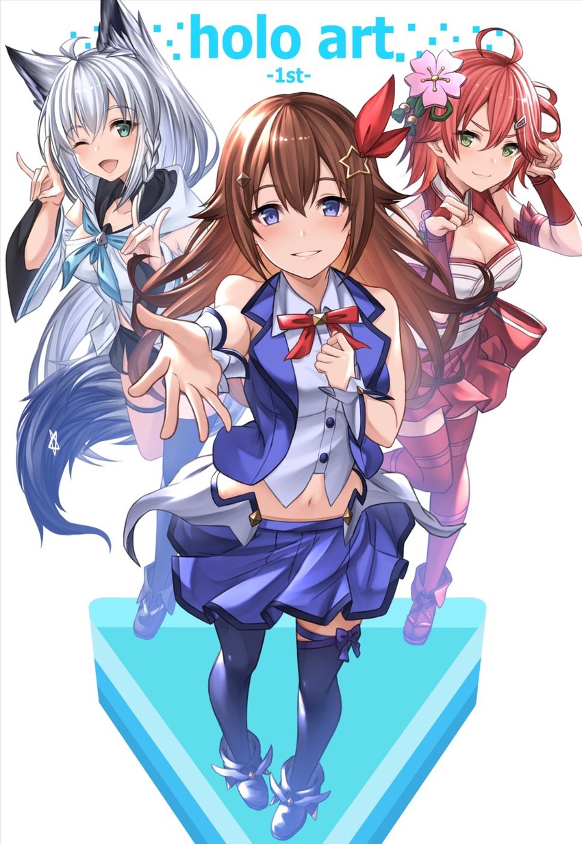 shirakami fubuki, sakura miko, and tokino sora (hololive) drawn by tazaki_hayato