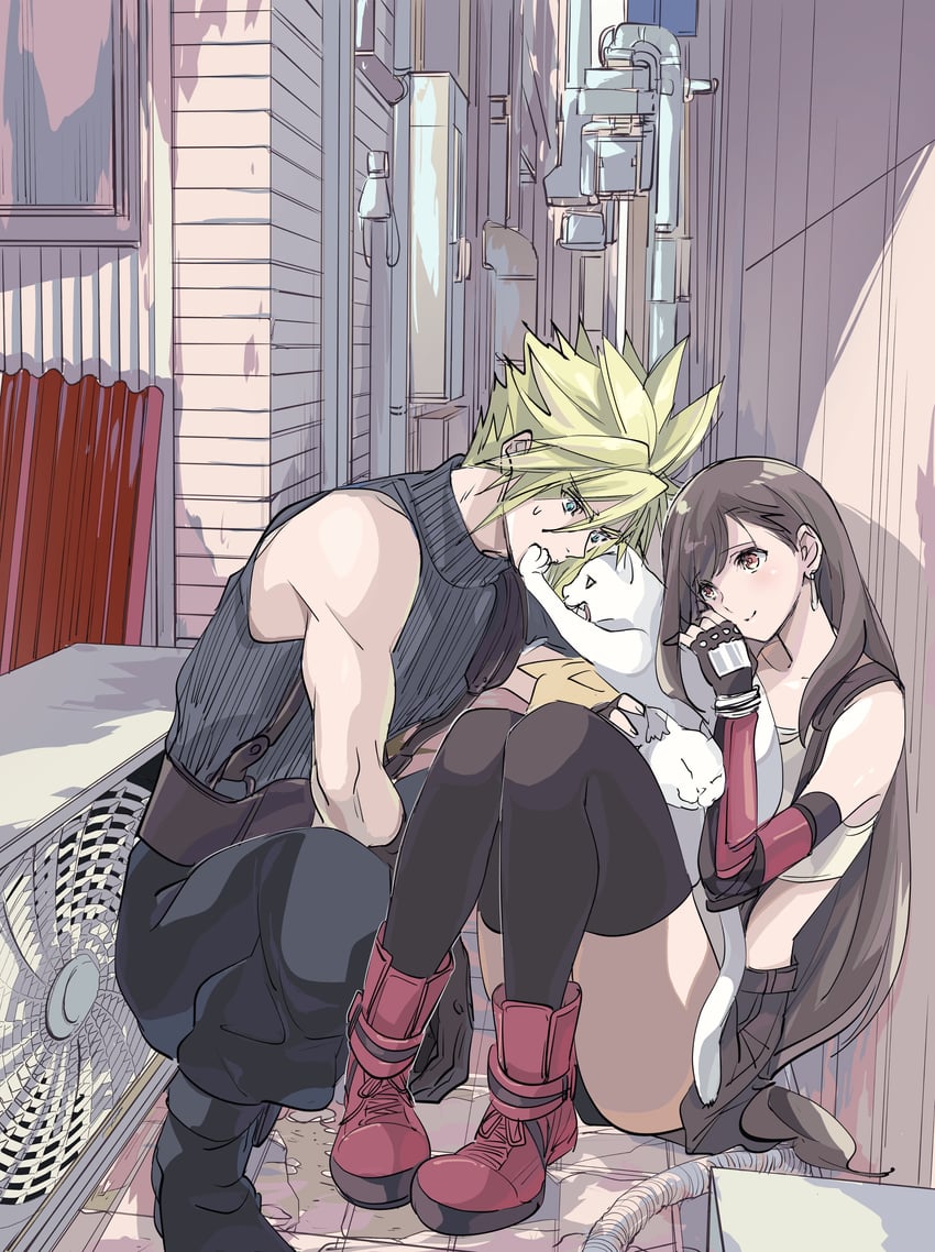 tifa lockhart and cloud strife (final fantasy and 2 more) drawn by shoji_sakura