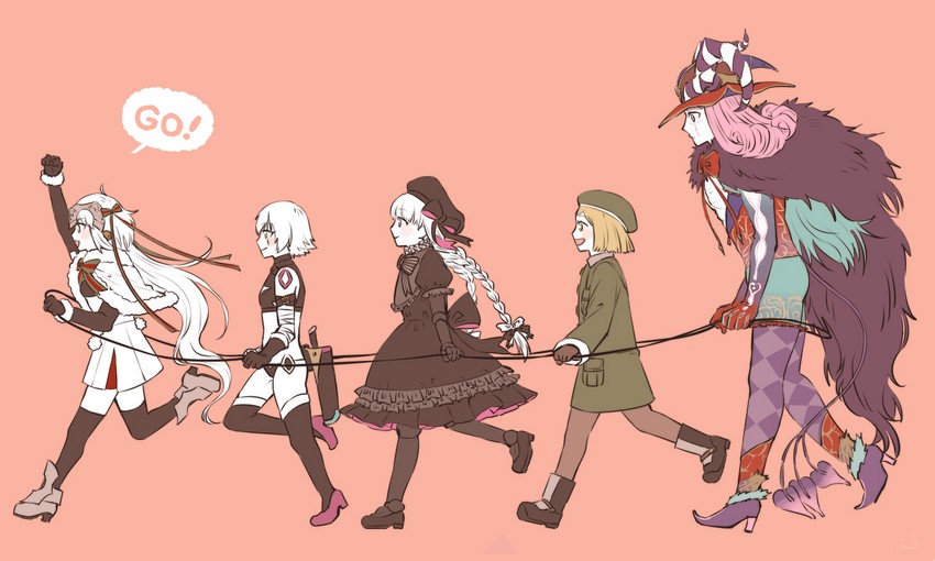 jack the ripper, jeanne d'arc alter santa lily, nursery rhyme, paul bunyan, and mephistopheles (fate and 3 more) drawn by mannma5