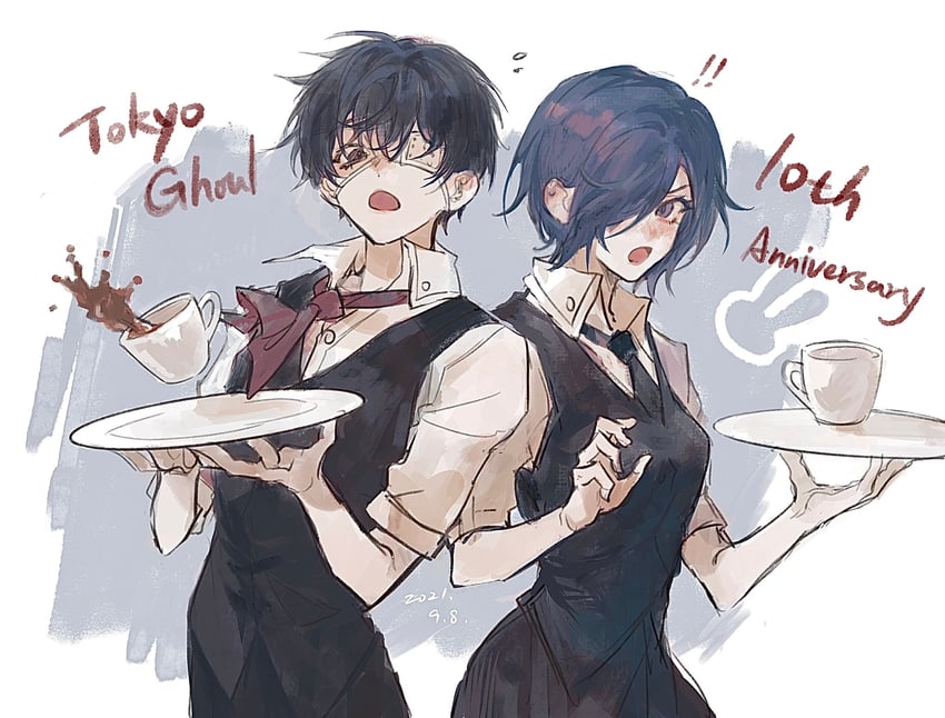 kaneki ken and kirishima touka (tokyo ghoul) drawn by brethil