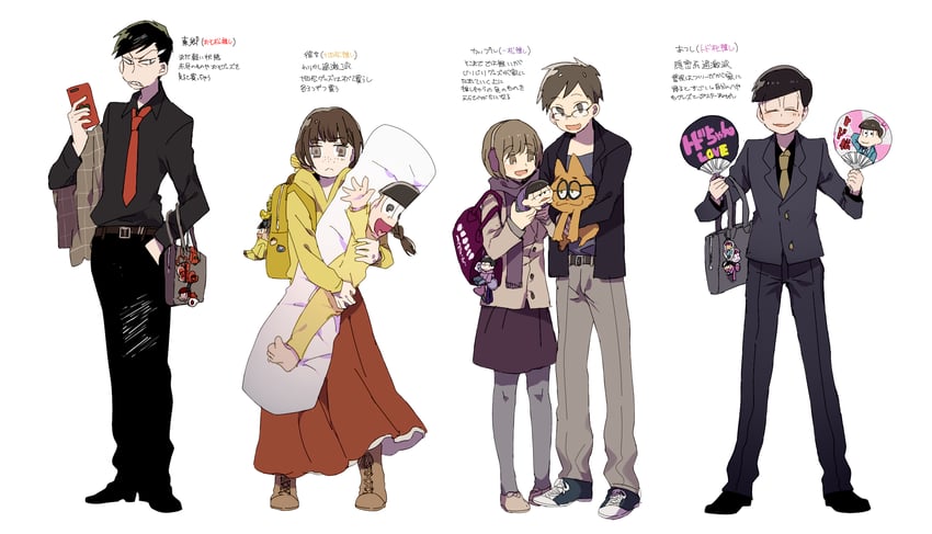 matsuno osomatsu, matsuno ichimatsu, matsuno jyushimatsu, matsuno todomatsu, jyushimatsu's girlfriend, and 5 more (osomatsu and 2 more) drawn by newo_(shinra-p)