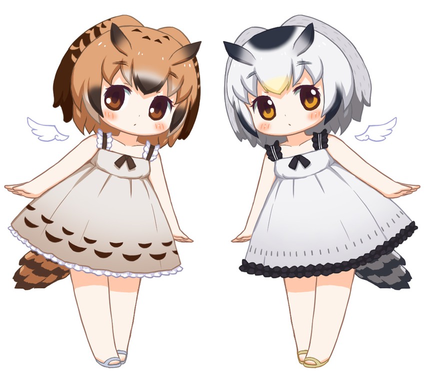 northern white-faced owl and eurasian eagle owl (kemono friends) drawn by bebeneko