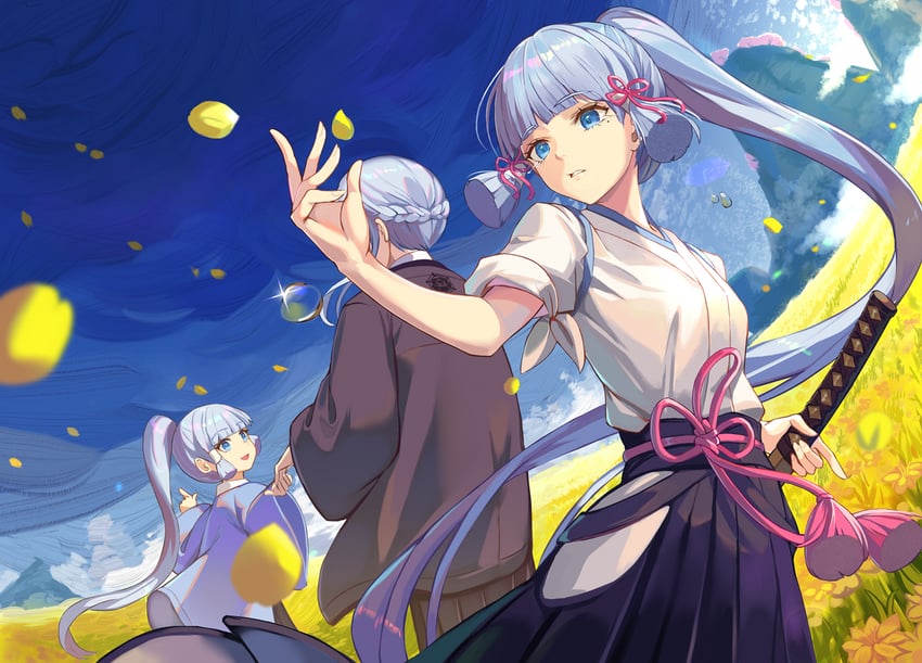 kamisato ayaka and kamisato kayo (genshin impact) drawn by niac