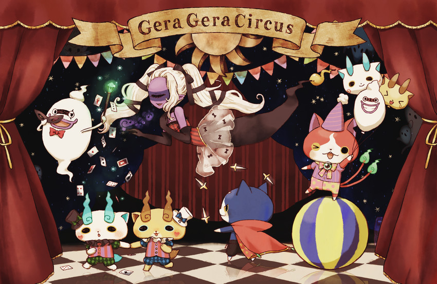 jibanyan, komasan, komajirou, fuumin, fuyunyan, and 2 more (youkai watch and 1 more) drawn by kanacho