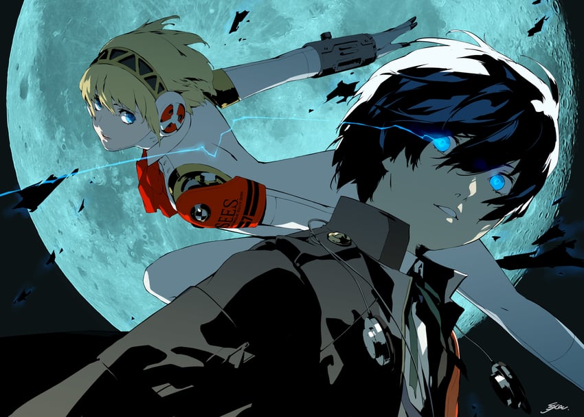 yuuki makoto and aigis (persona and 2 more) drawn by soejima_shigenori