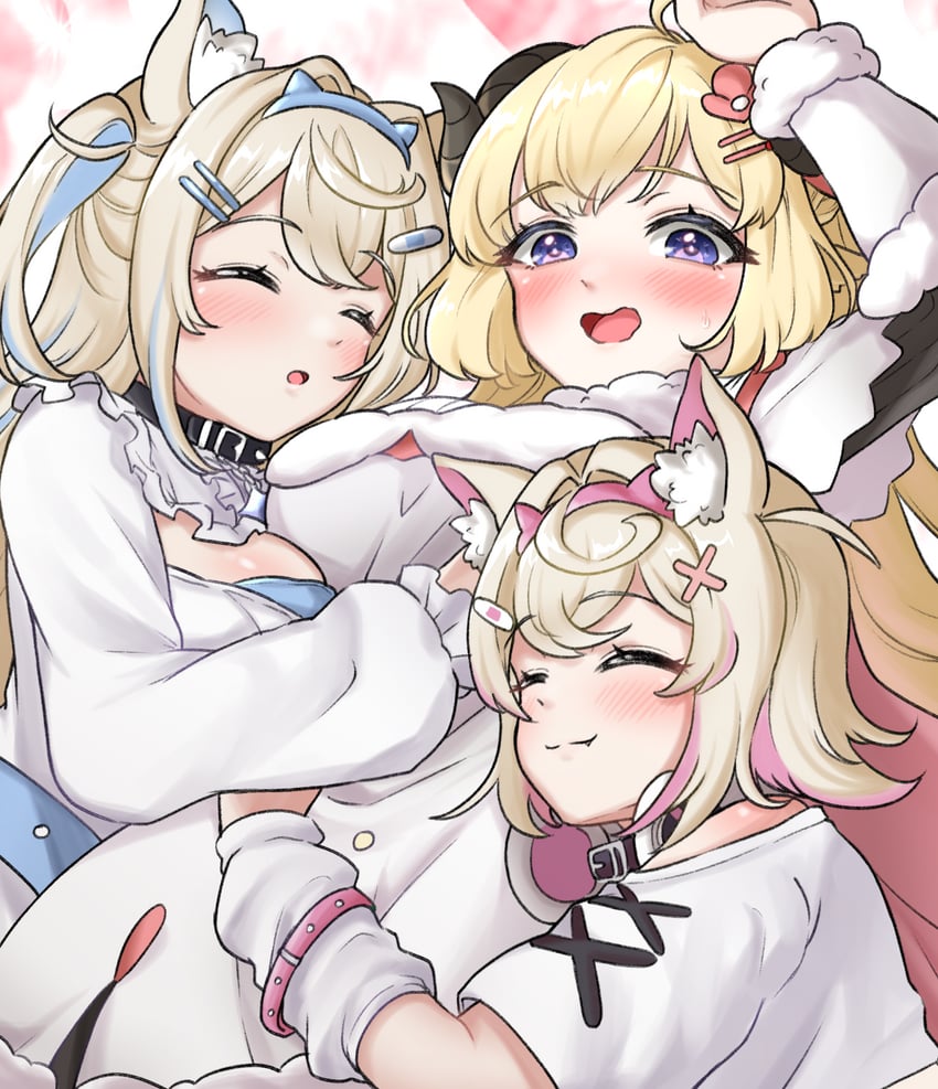 fuwawa abyssgard, mococo abyssgard, and tsunomaki watame (hololive and 1 more) drawn by carmen_kiruya