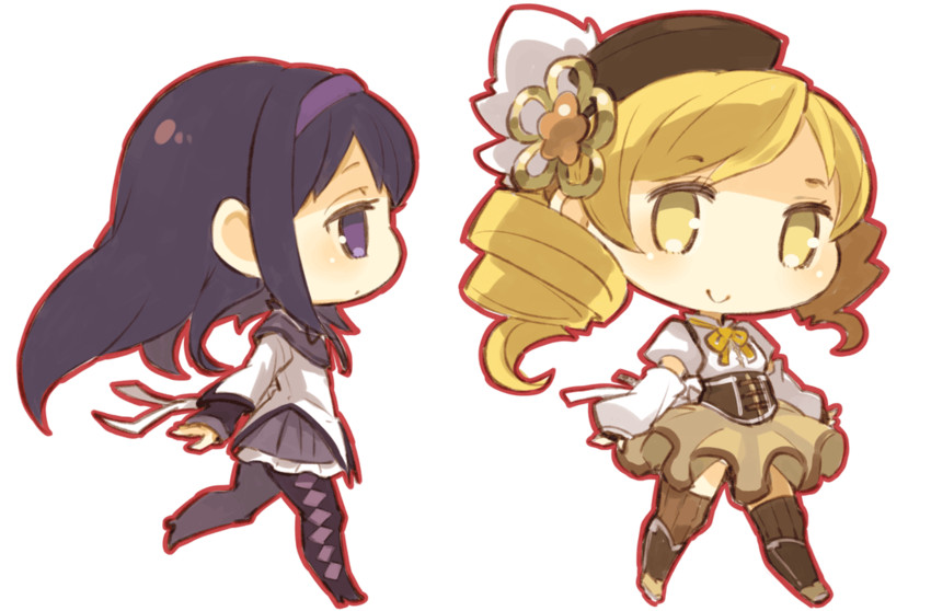akemi homura and tomoe mami (mahou shoujo madoka magica) drawn by mota