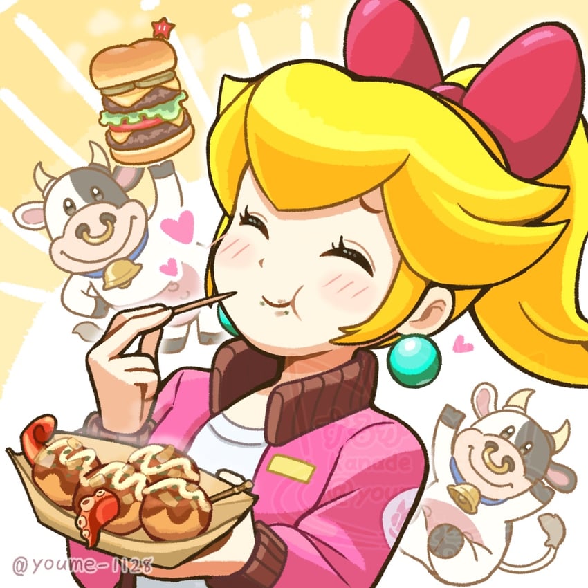 princess peach and moo moo (mario and 2 more) drawn by suruga_kanade