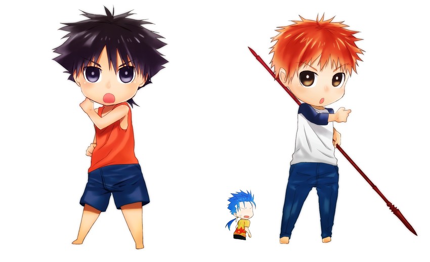 emiya shirou, emiya kiritsugu, and cu chulainn (fate and 3 more) drawn by nc4