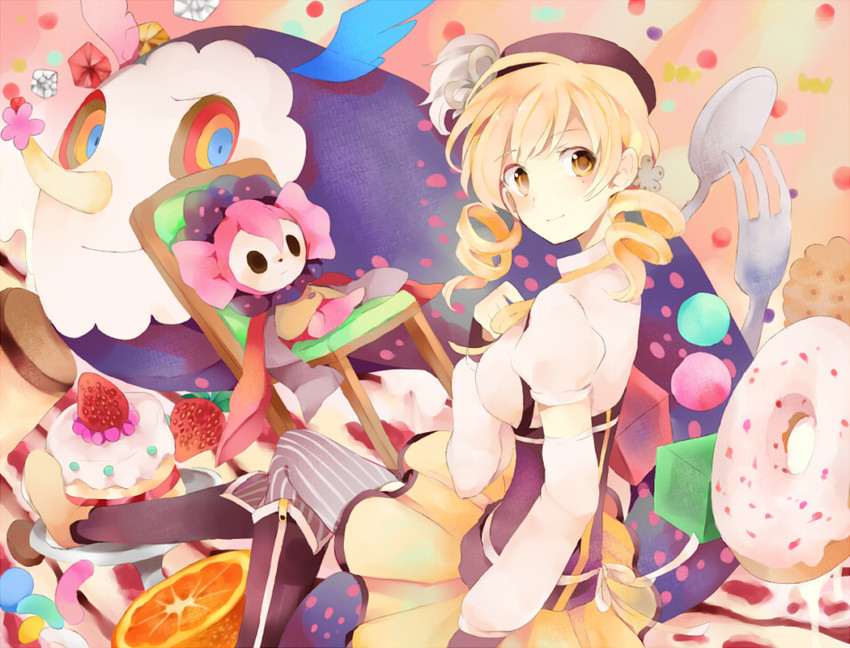 tomoe mami and charlotte (mahou shoujo madoka magica) drawn by gyoe