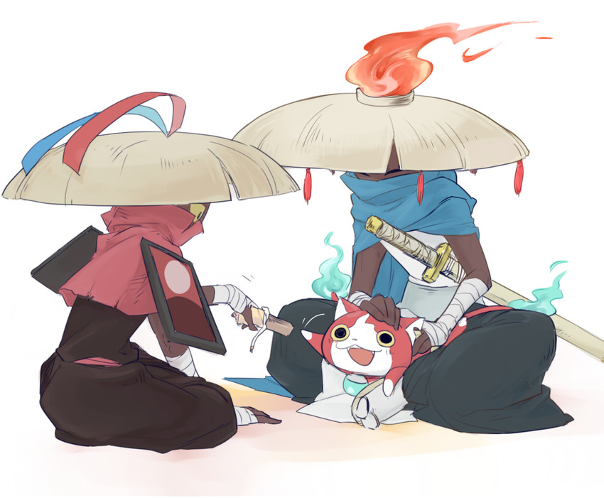 jibanyan, shoubushi, and masamune (youkai watch) drawn by toyo_(toyoyomi)
