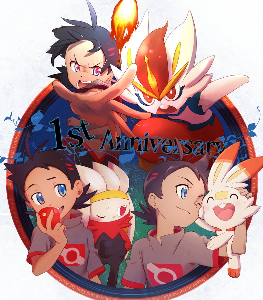 scorbunny, goh, cinderace, and raboot (pokemon and 1 more) drawn by shi_erupi