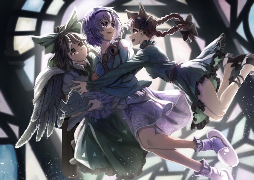 komeiji satori, kaenbyou rin, and reiuji utsuho (touhou and 1 more) drawn by passo