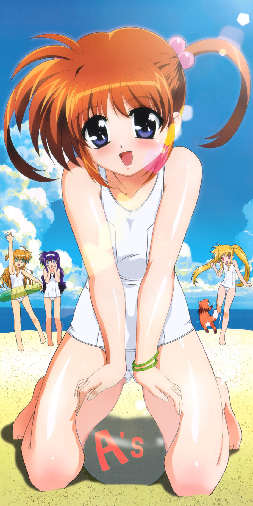 fate testarossa, takamachi nanoha, yuuno scrya, arisa bunnings, tsukimura suzuka, and 1 more (lyrical nanoha and 2 more) drawn by okuda_yasuhiro
