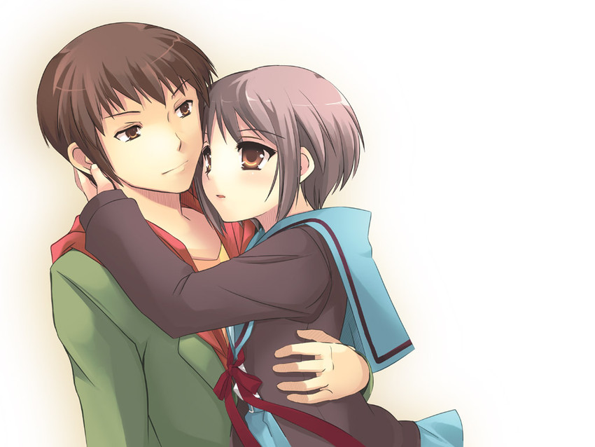 nagato yuki and kyon (suzumiya haruhi no yuuutsu) drawn by yuuji_overall