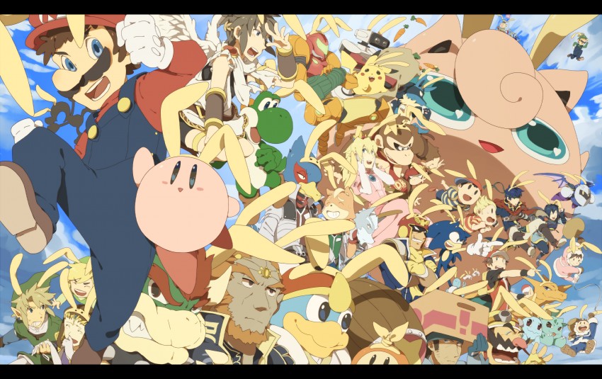 link, pikachu, princess zelda, kirby, princess peach, and 33 more (pokemon and 24 more) drawn by gabu_kichi