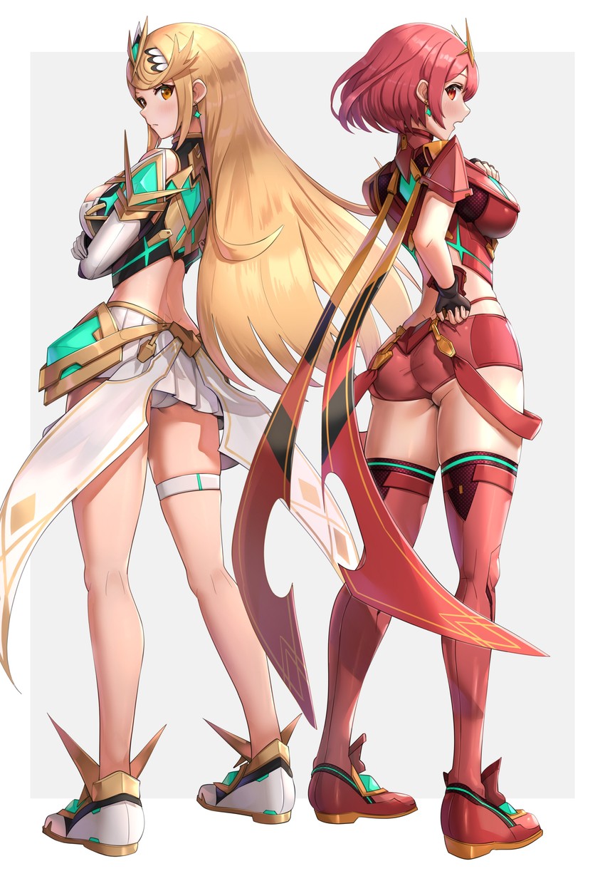 pyra and mythra (xenoblade chronicles and 1 more) drawn by gonzarez