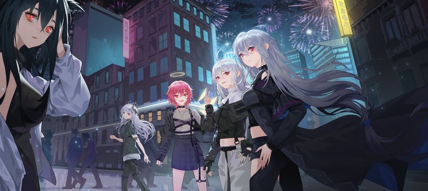 texas, skadi, exusiai, mudrock, and specter (arknights) drawn by qiufenghaiming