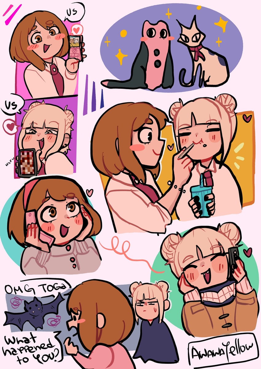 uraraka ochaco and toga himiko (boku no hero academia) drawn by ananayellow