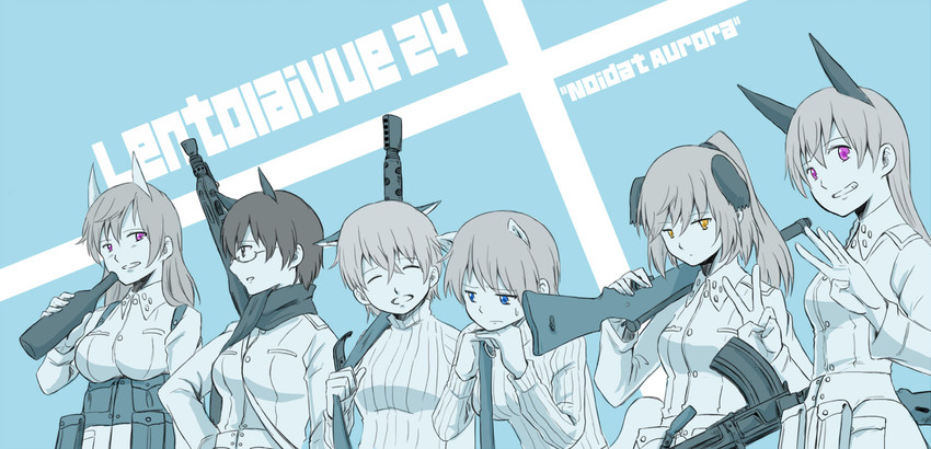 eila ilmatar juutilainen, nikka edvardine katajainen, aurora e. juutilainen, hanna wind, eini a lukkanen, and 1 more (world witches series and 3 more) drawn by haruichi_(sazanami_complex)