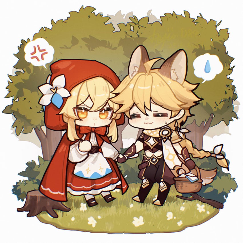 lumine and aether (genshin impact and 1 more) drawn by ayiiiyiii