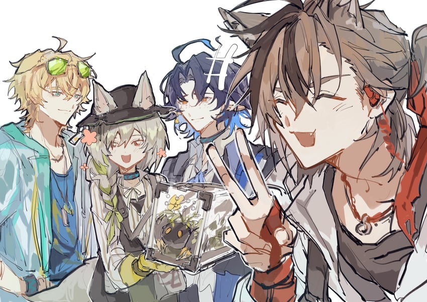 tequila, lumen, beanstalk, domesticated metal crab, stainless, and 1 more (arknights) drawn by genjiufengmu