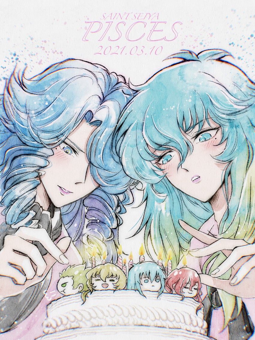 pisces aphrodite, pisces albafica, pisces lugonis, pisces cardinale, and pisces amor (saint seiya and 4 more) drawn by luode