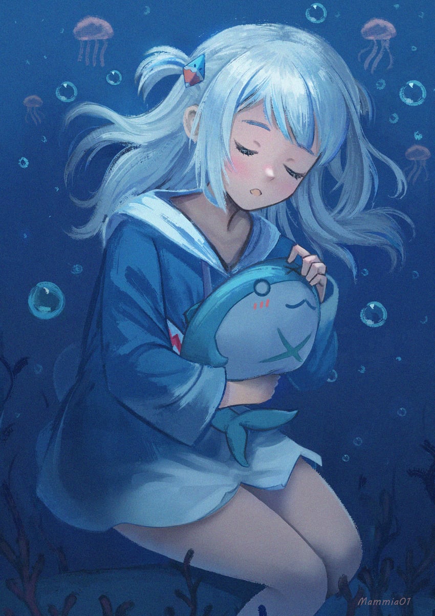 gawr gura and bloop (hololive and 1 more) drawn by sengnam1997