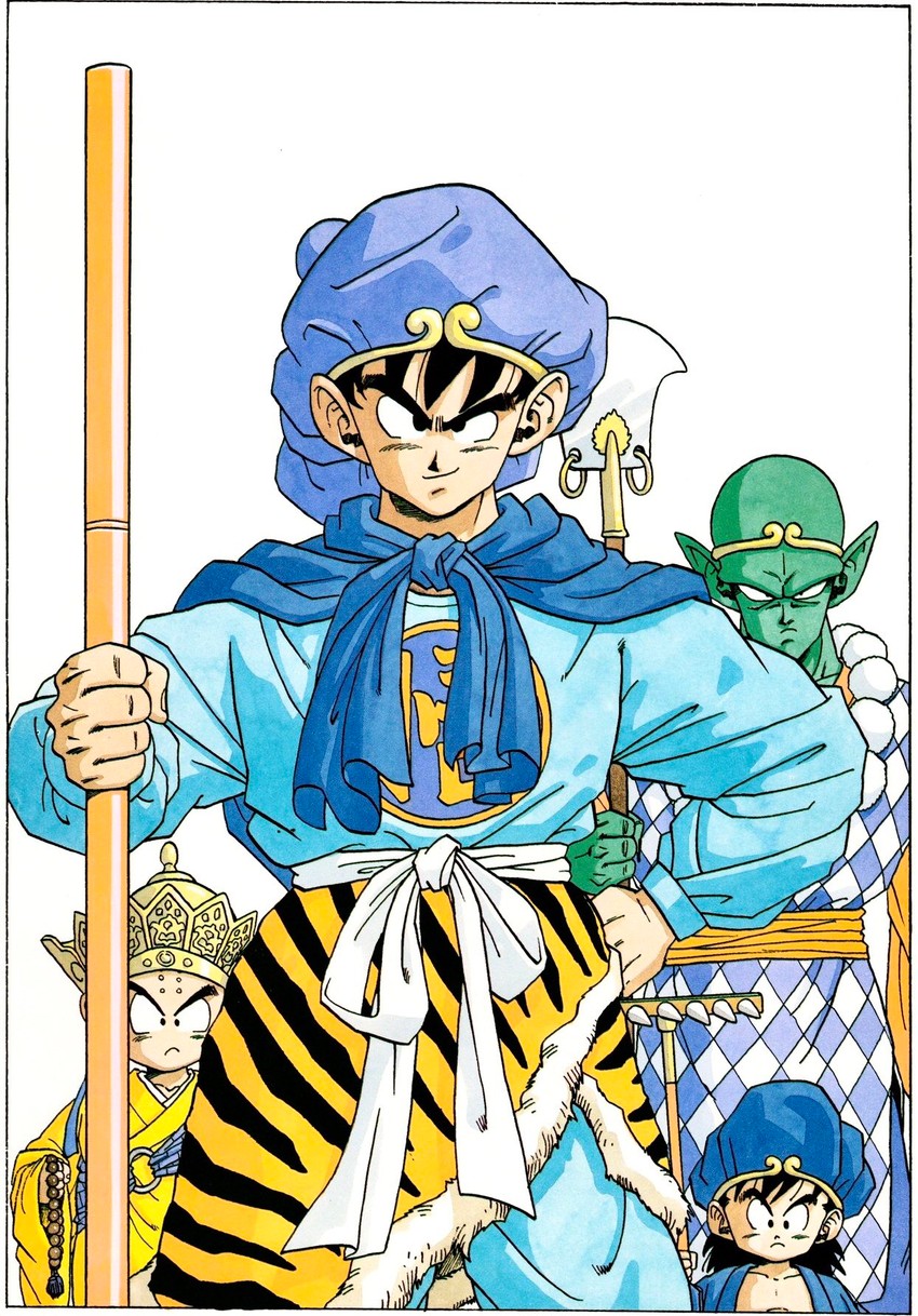 son goku, son gohan, piccolo, and kuririn (dragon ball and 2 more) drawn by toriyama_akira