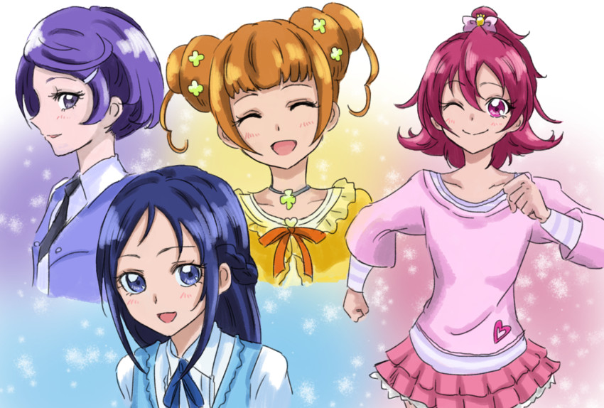 hishikawa rikka, aida mana, kenzaki makoto, and yotsuba alice (precure and 1 more) drawn by tsukikage_oyama