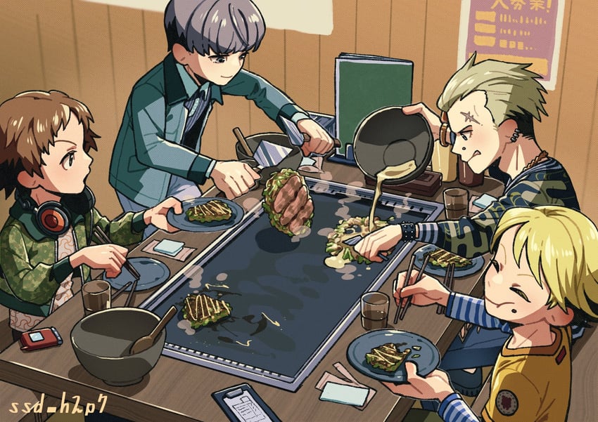 narukami yu, hanamura yousuke, tatsumi kanji, and kuma (persona and 1 more) drawn by ssd_h2p7