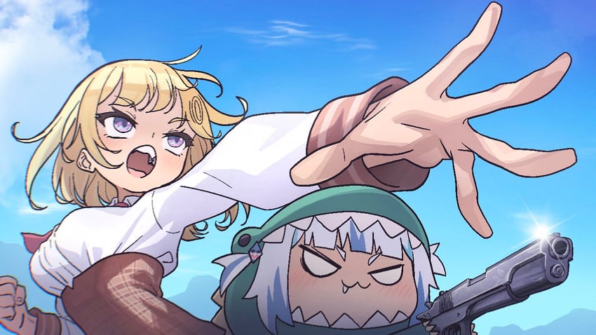 gawr gura, watson amelia, and smol gura (hololive and 2 more) drawn by zedd_(zedgawr)