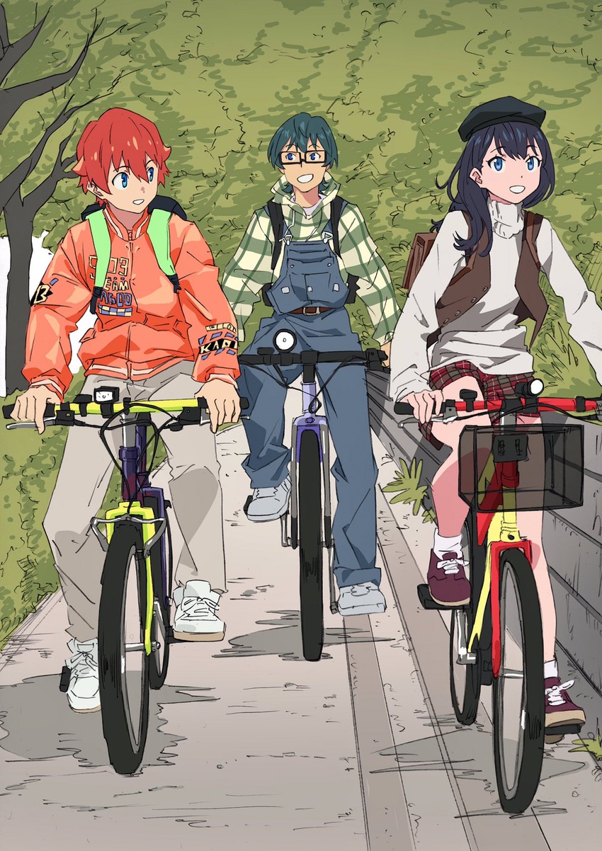 takarada rikka, hibiki yuuta, and utsumi shou (gridman universe and 1 more) drawn by arai_hiroki