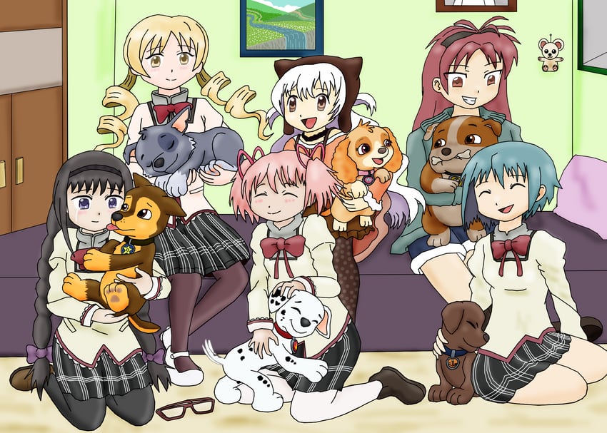 akemi homura, kaname madoka, miki sayaka, sakura kyoko, tomoe mami, and 6 more (mahou shoujo madoka magica and 1 more) drawn by majka626