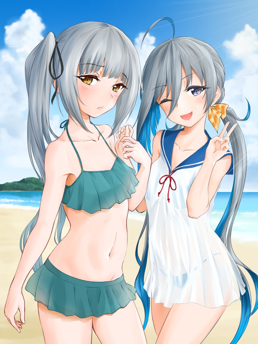 kasumi, kiyoshimo, and kasumi kai ni (kantai collection) drawn by umino_haruka_(harukaumino6)