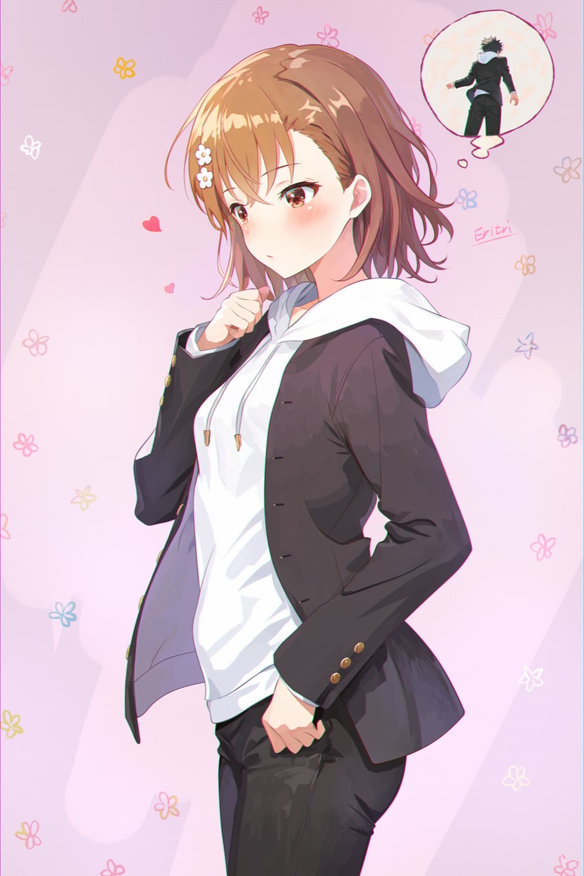 misaka mikoto and kamijou touma (toaru majutsu no index and 1 more) drawn by eritri