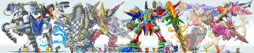 daizyuzin, tyranno ranger, ptera ranger, tricera ranger, tiger ranger, and 39 more (super sentai and 4 more) drawn by urara_(urara-nya)