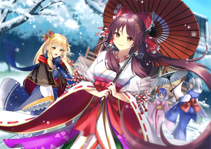 hakurei reimu, kirisame marisa, remilia scarlet, and izayoi sakuya (touhou and 1 more) drawn by naisewow
