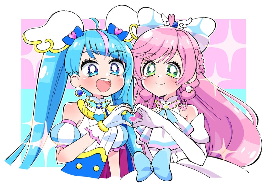 sora harewataru, nijigaoka mashiro, cure sky, and cure prism (precure and 1 more) drawn by meranoreuka_(pandapaca)