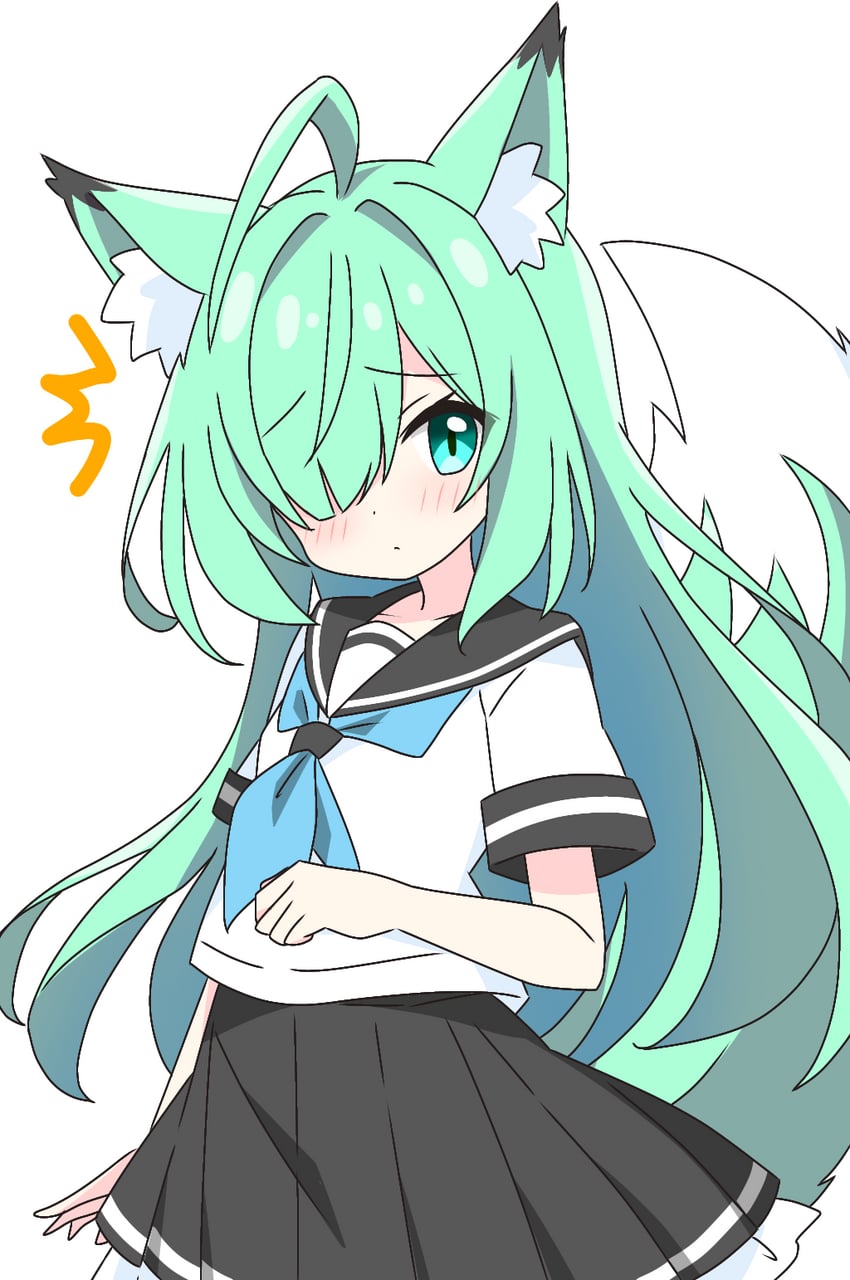 green-haired fox girl (original) drawn by kotatsu-mazoku