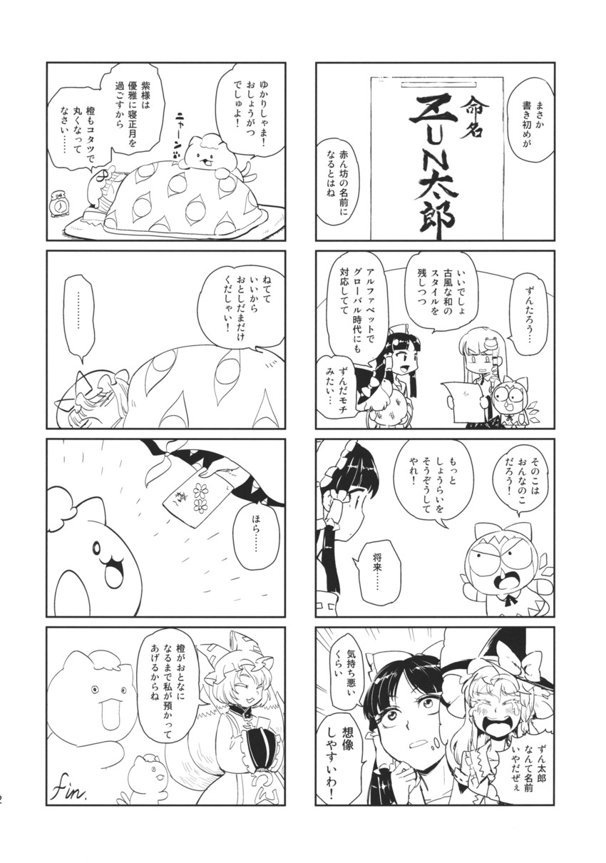 hakurei reimu, kirisame marisa, kochiya sanae, cirno, yakumo yukari, and 2 more (touhou) drawn by minato_hitori