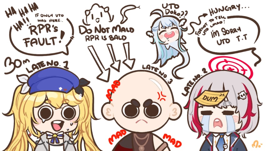 dokibird, amatsuka uto, dtto., and rpr (indie virtual youtuber and 2 more) drawn by hitominty