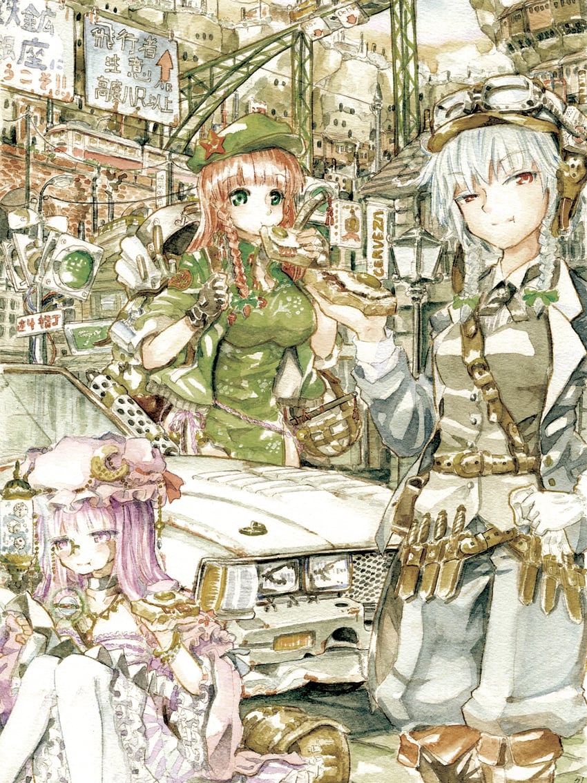 izayoi sakuya, patchouli knowledge, and hong meiling (touhou) drawn by master_(4th)