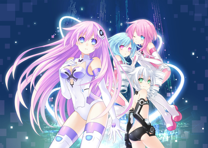 purple sister, black sister, white sister ram, and white sister rom (neptune and 1 more) drawn by tsunako