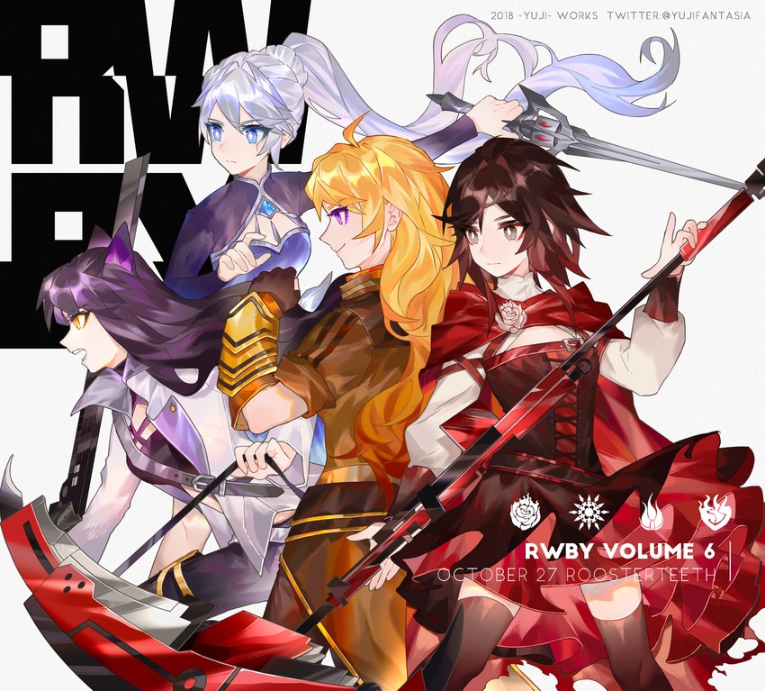 ruby rose, weiss schnee, yang xiao long, and blake belladonna (rwby) drawn by yuji_(fantasia)