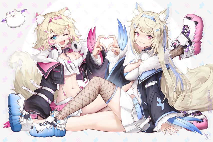 fuwawa abyssgard, mococo abyssgard, and perroccino (hololive and 1 more) drawn by qiaogun_damodao