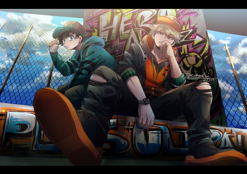 midoriya izuku, bakugou katsuki, and all might (boku no hero academia) drawn by xeiv