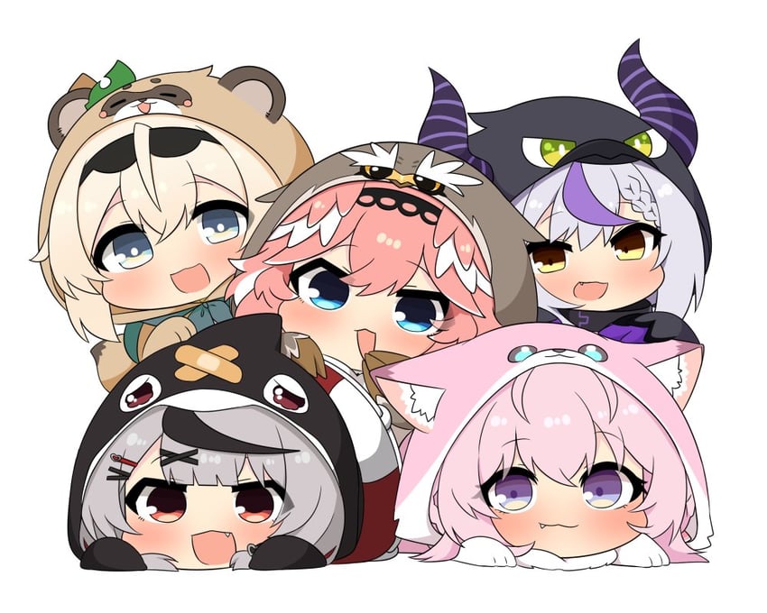 sakamata chloe, la+ darknesss, hakui koyori, kazama iroha, takane lui, and 5 more (hololive) drawn by twumi
