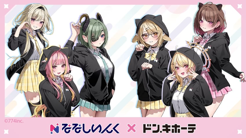 sekishiro mico, inaba haneru, hinata mashu, ieiri popo, hira hikari, and 1 more (nanashi inc. and 1 more)