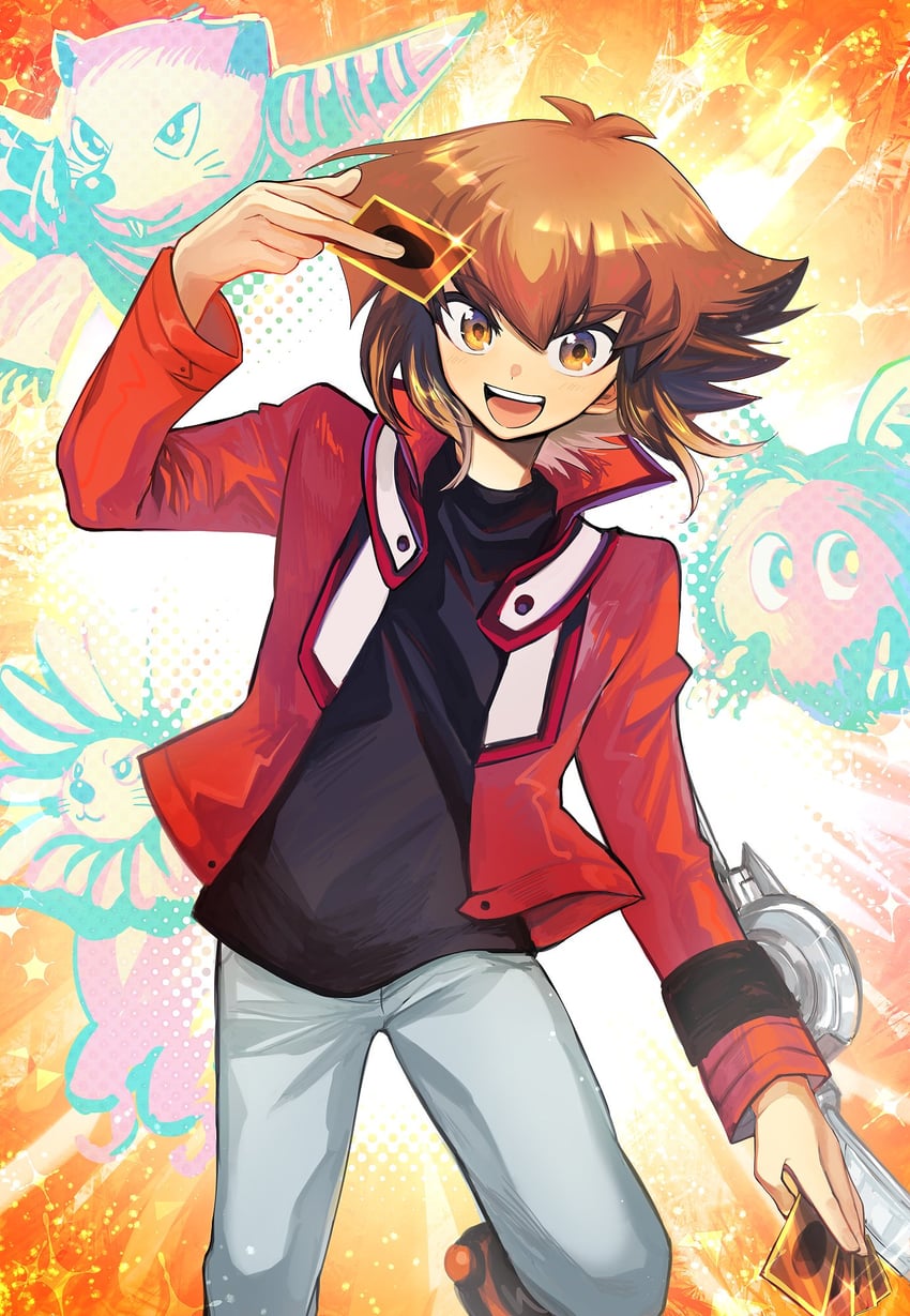 yuki judai, winged kuriboh, neo-spacian grand mole, and dandy lion (yu-gi-oh! and 1 more) drawn by sk816